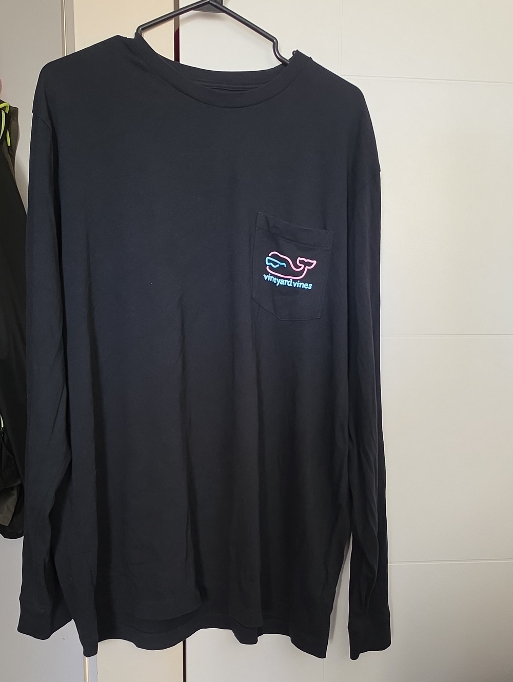 Vineyard Vines Black Long-Sleeve Pocket Tee with Neon Whale Logo